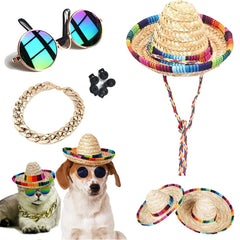 Dog Cat Costume Set — Mini Sombrero, Sunglasses & Chain for Small Pets Trendify