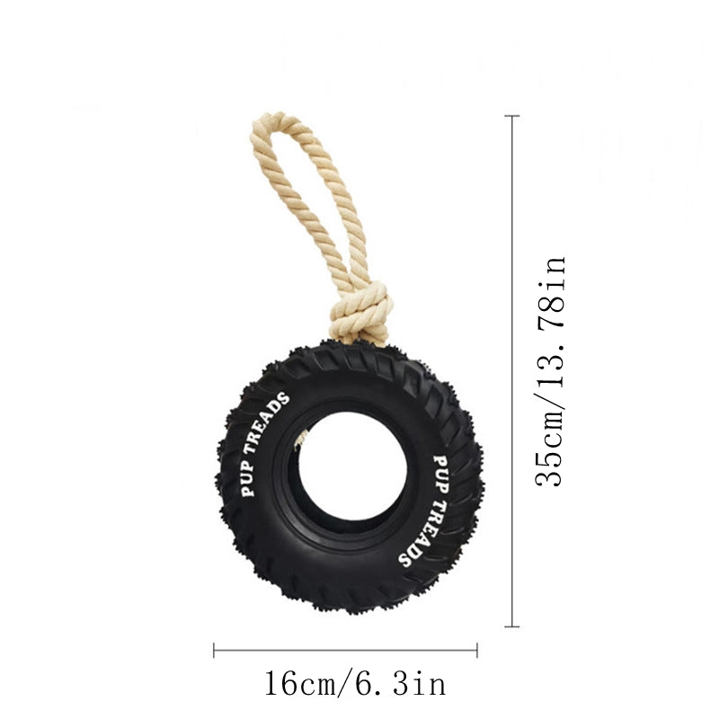 Dog Chew Toy – Rubber Tire & Tug Rope for Aggressive Chewers