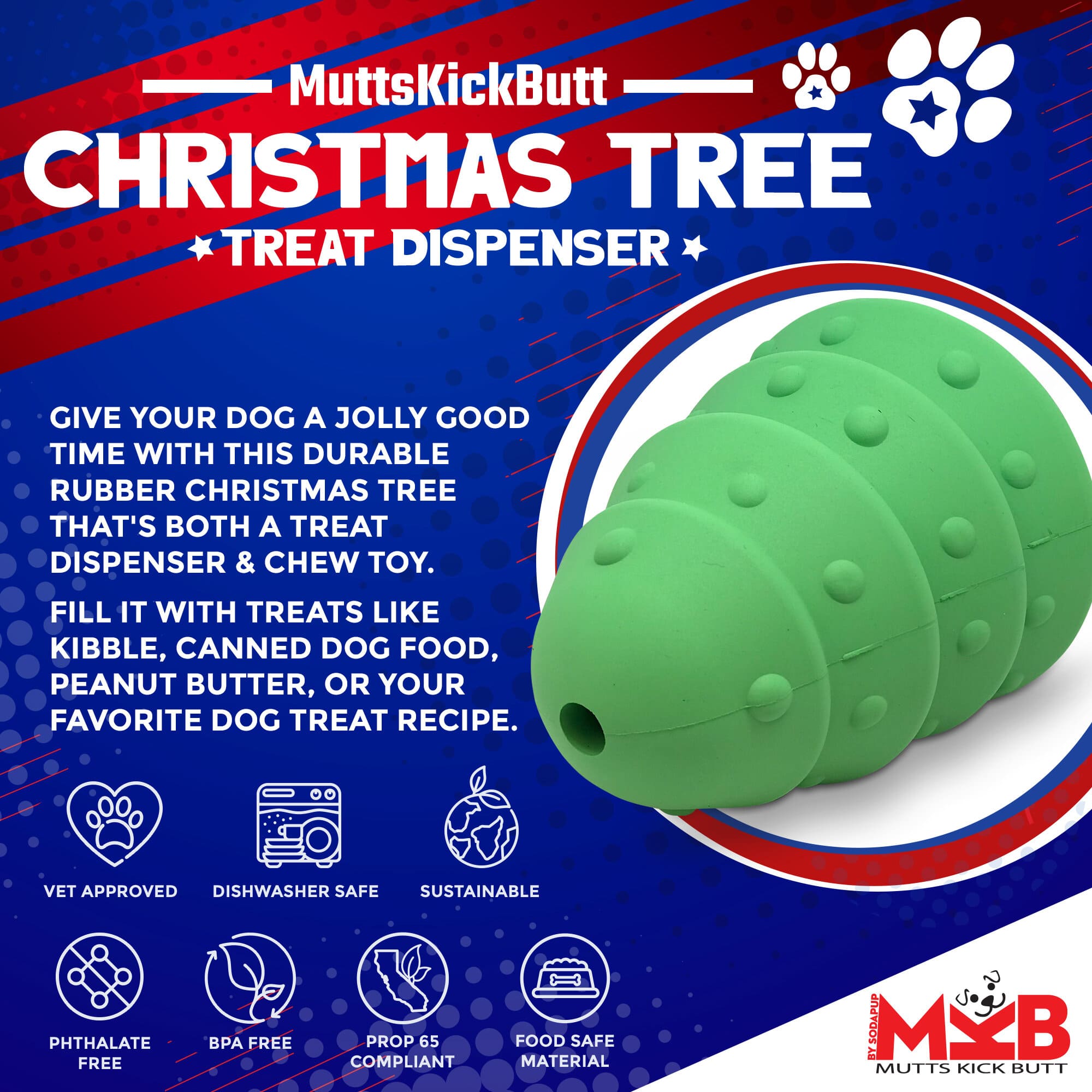 Christmas Tree Dog Toy – Durable Rubber Chew, USA Made