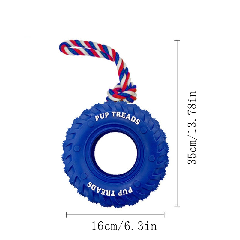 Dog Chew Toy – Rubber Tire & Tug Rope for Aggressive Chewers