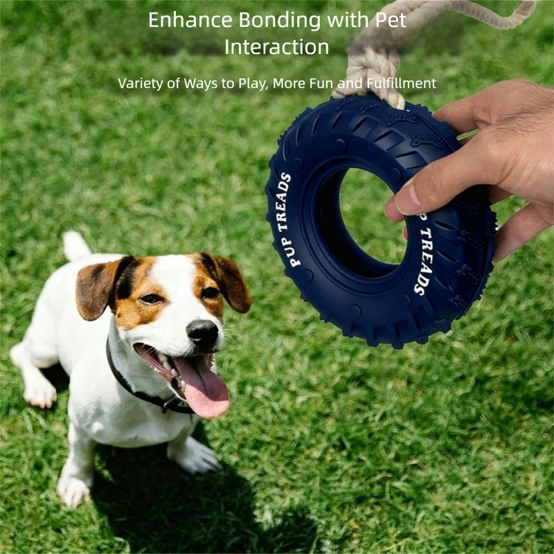 Dog Chew Toy – Rubber Tire & Tug Rope for Aggressive Chewers