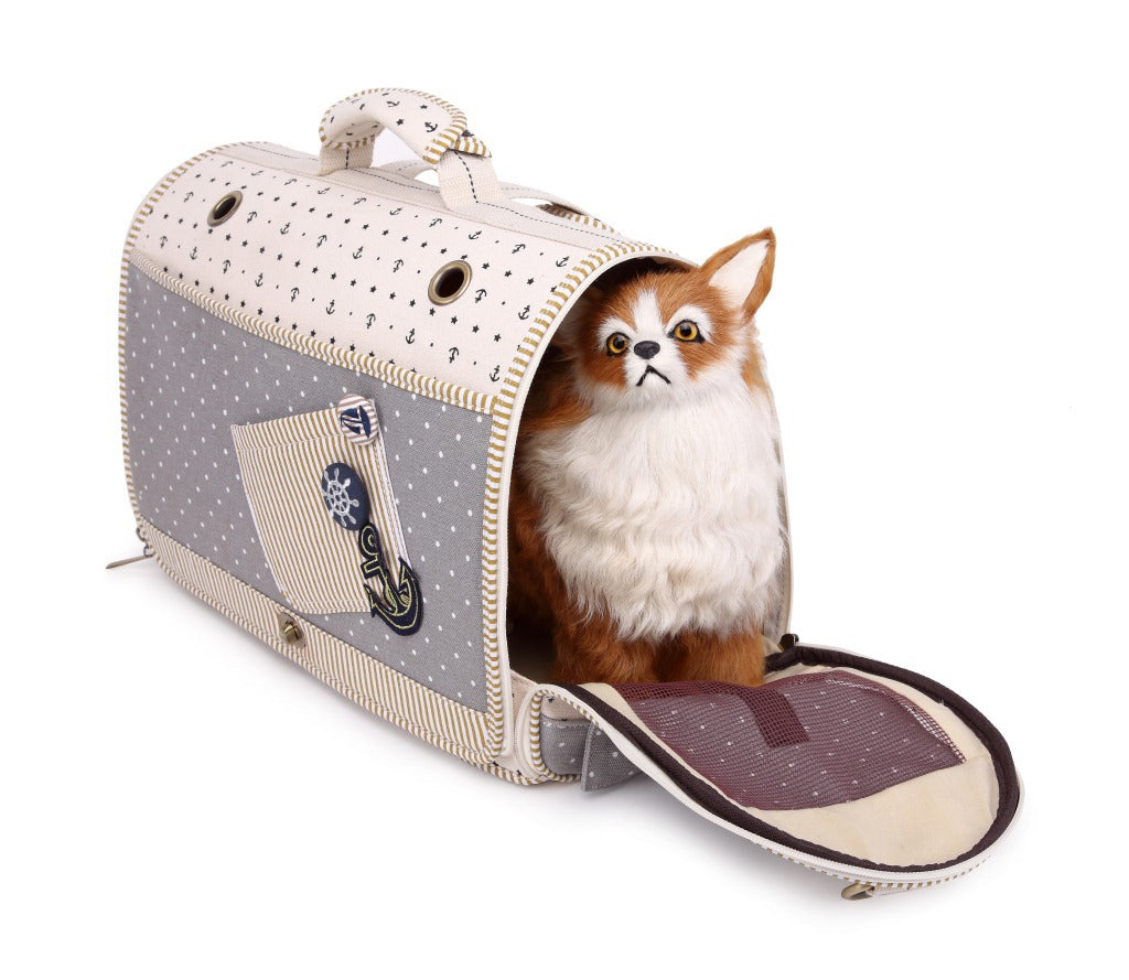 Pet Carrier Bag & Backpack – Nautical Breathable Linen
