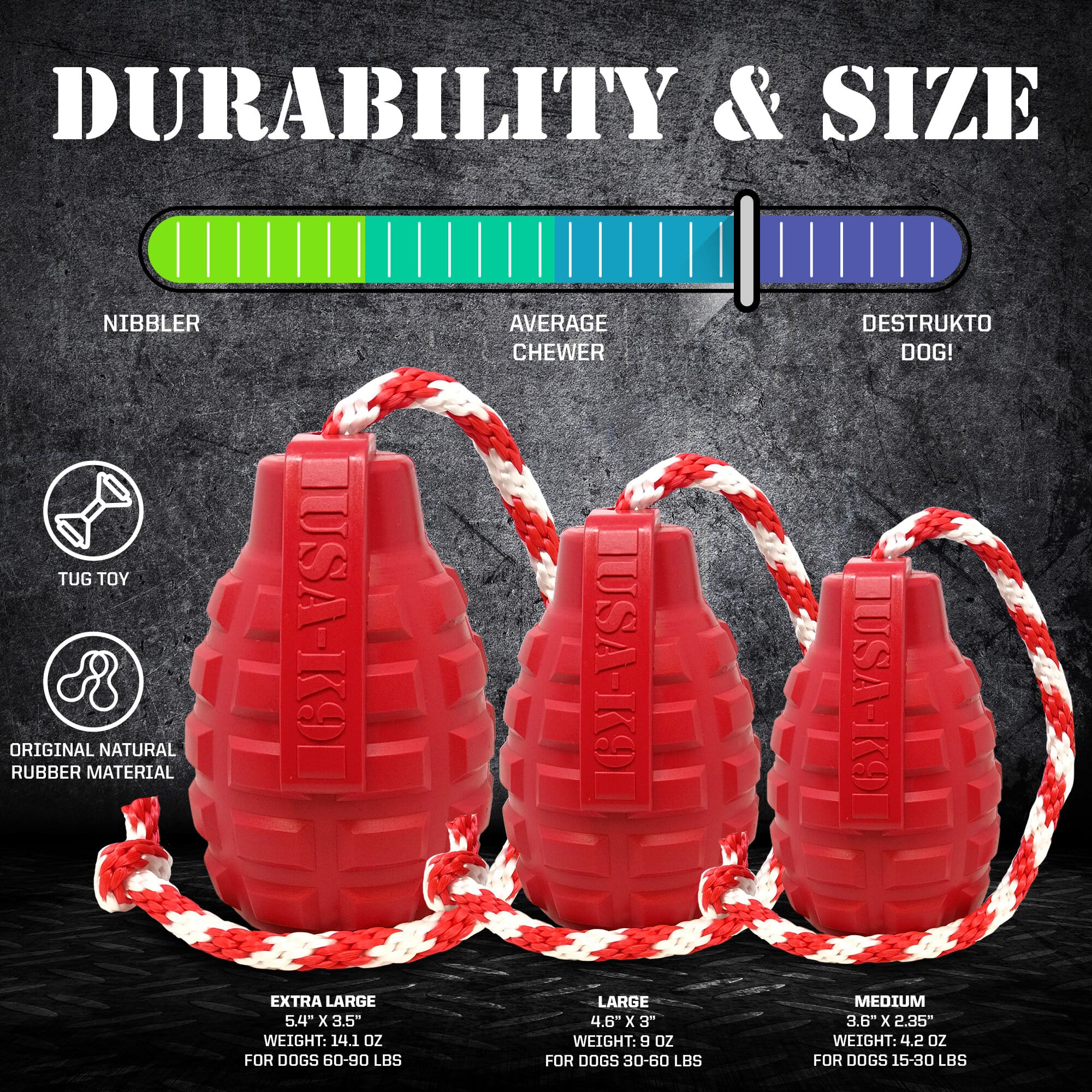 USA-K9 Grenade Dog Toy – Chew, Treat Dispenser & Tug