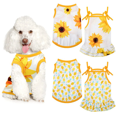 Dog Clothes Set — 2 Fruit Print Dresses & 2 Breathable T-Shirts for Small Dogs Trendify