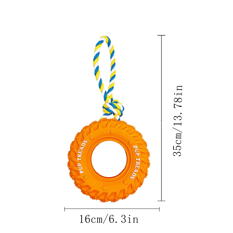 Dog Chew Toy – Rubber Tire & Tug Rope for Aggressive Chewers
