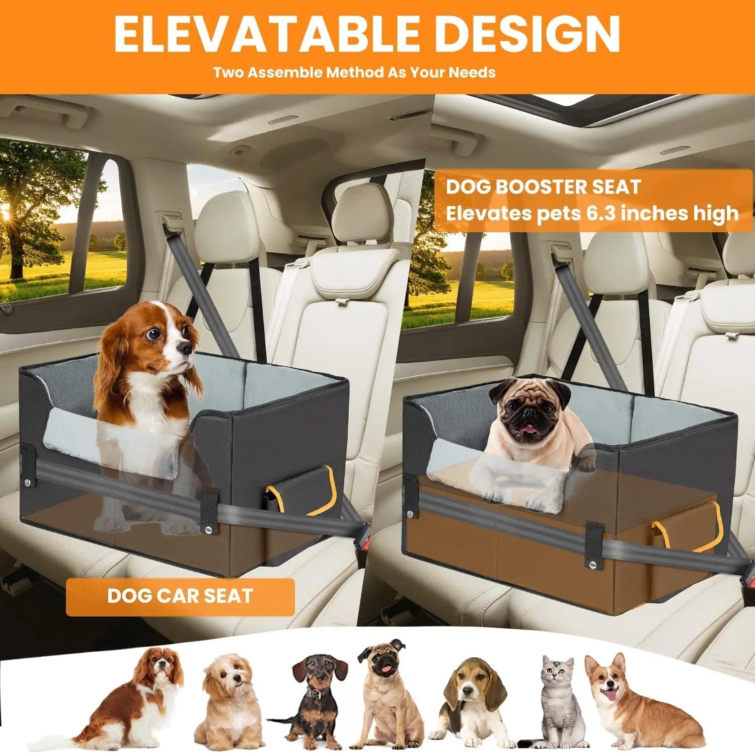 Dog Car Seat Booster Bed – Small Dogs & Cats Travel