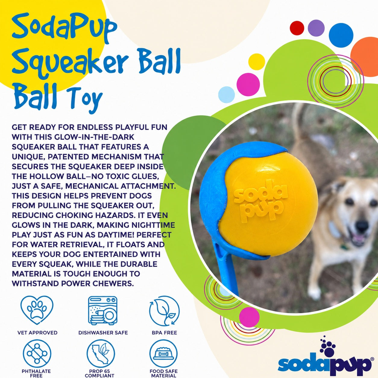 Squeaky Dog Ball – Durable, Floats, USA Made Chew Toy