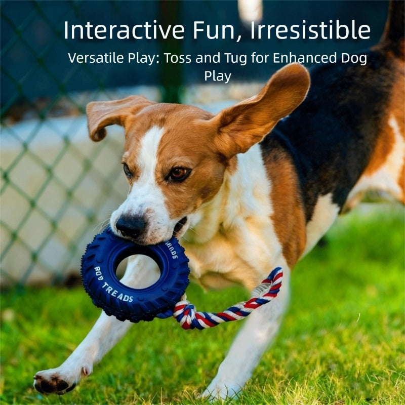 Dog Chew Toy – Rubber Tire & Tug Rope for Aggressive Chewers