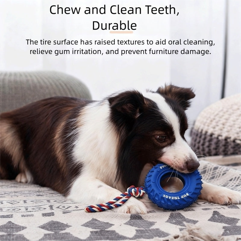 Dog Chew Toy – Rubber Tire & Tug Rope for Aggressive Chewers